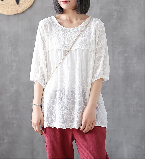 Length Sleeve Summer Women Casual Blouse Cotton Linen Shirts  Women Tops DZA2005315