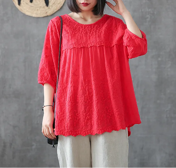 Length Sleeve Summer Women Casual Blouse Cotton Linen Shirts  Women Tops DZA2005315