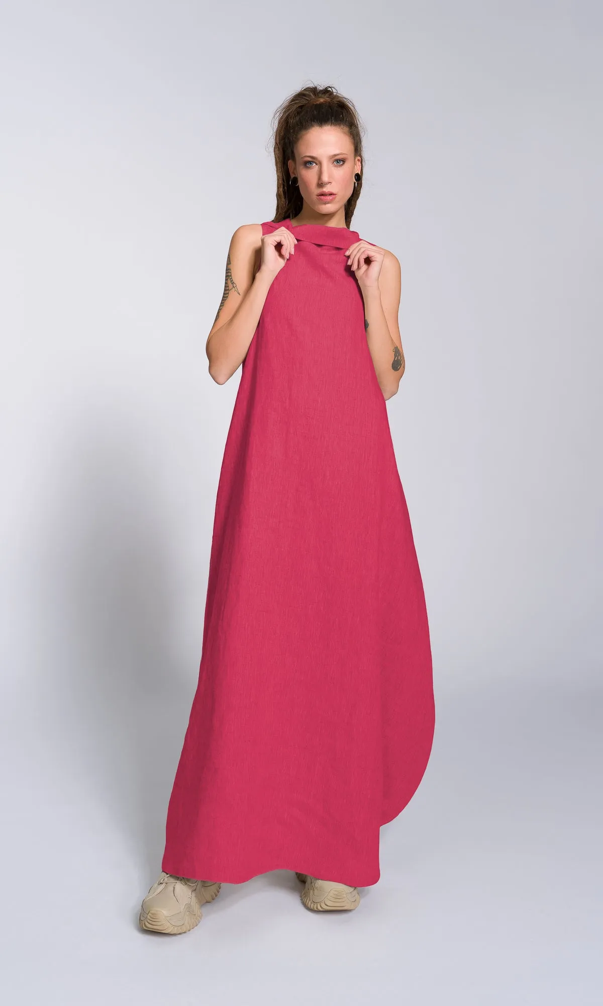 Linen High Neck Cocoon Dress