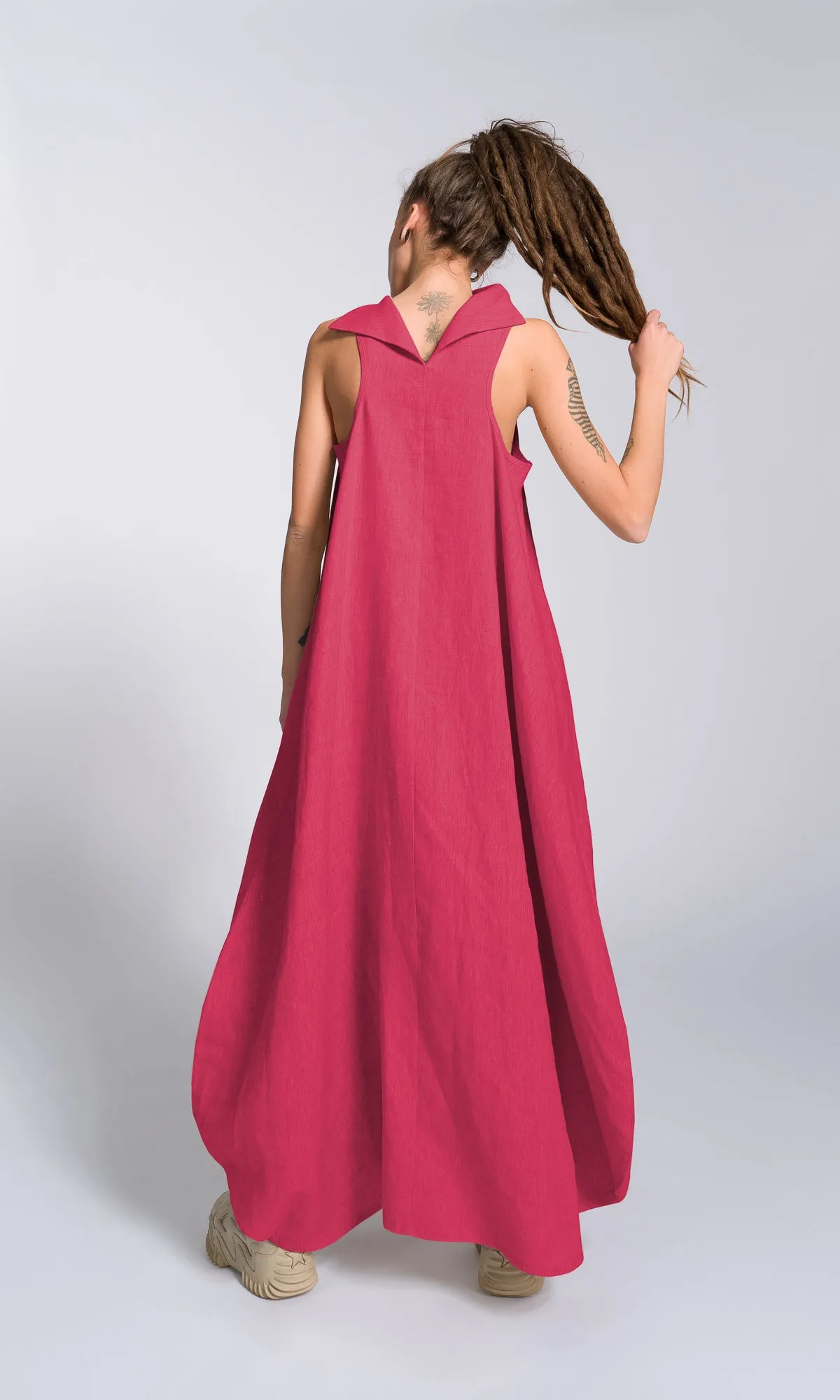 Linen High Neck Cocoon Dress