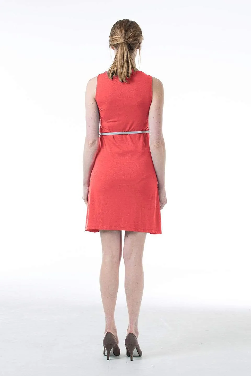 Live Pleat Bamboo Cotton Sleeveless Nursing Dress Coral