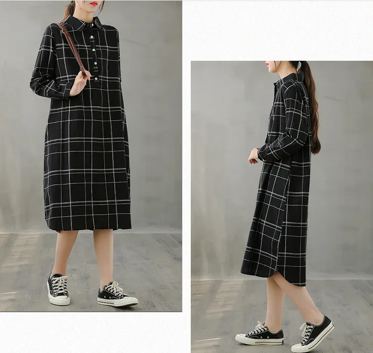 Long Sleeve Autumn Cotton Linen Women Dresses DZA208231