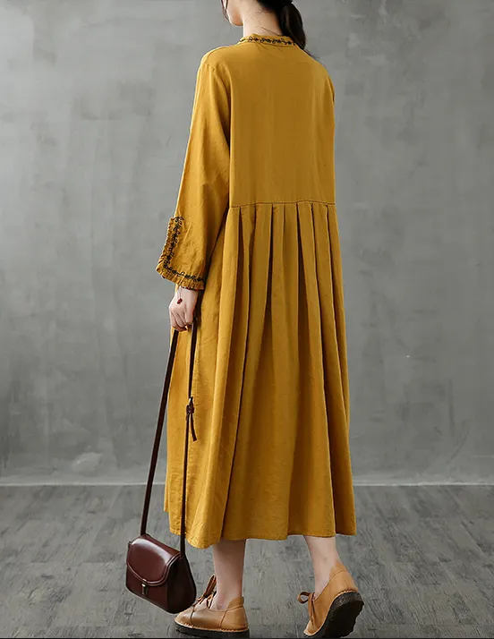 Long Sleeve Autumn Linen Women Dresses DZA208235