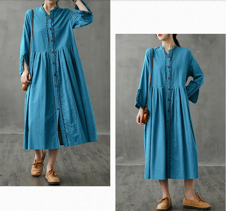 Long Sleeve Autumn Linen Women Dresses DZA208235