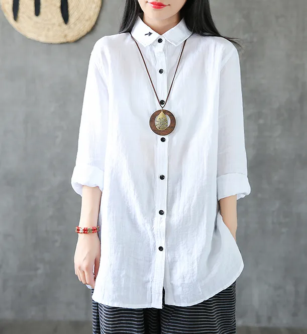 Long Sleeve Spring Summer Women Casual Blouse Cotton Linen Shirts  Women Tops DZA2005312