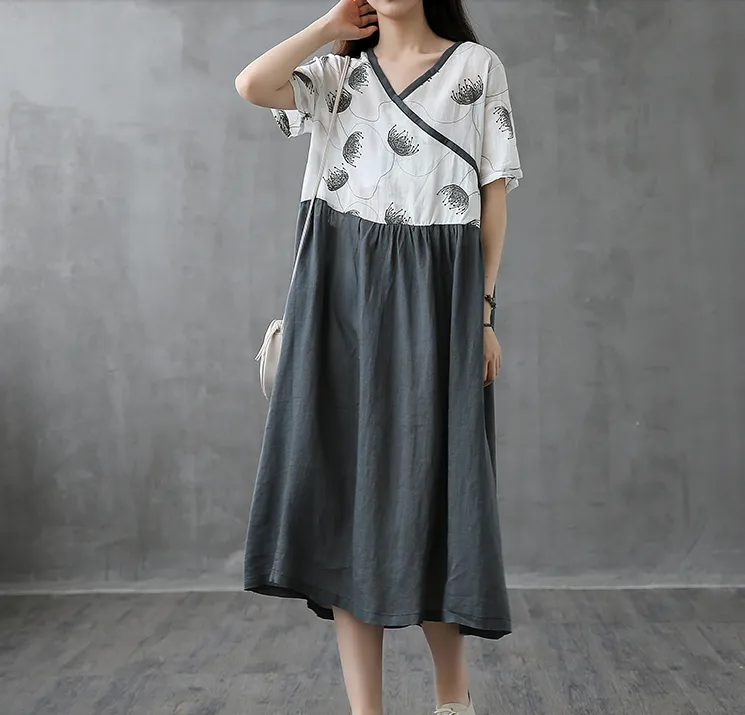 Long Sleeve Summer Spring Cotton Linen Women Dresses DZA206131