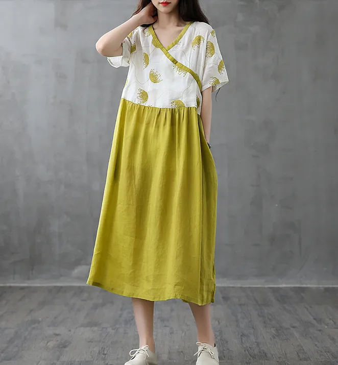 Long Sleeve Summer Spring Cotton Linen Women Dresses DZA206131