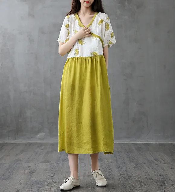 Long Sleeve Summer Spring Cotton Linen Women Dresses DZA206131