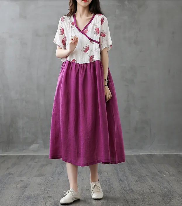 Long Sleeve Summer Spring Cotton Linen Women Dresses DZA206131