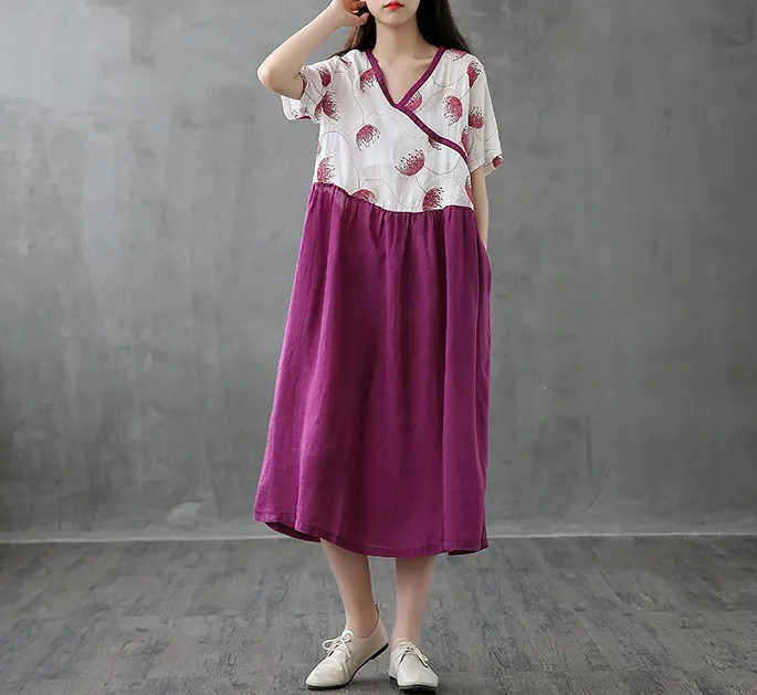 Long Sleeve Summer Spring Cotton Linen Women Dresses DZA206131