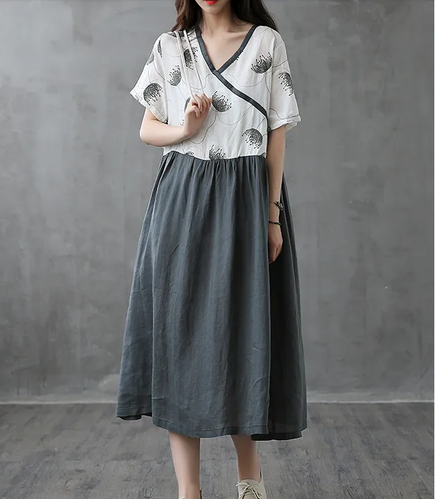 Long Sleeve Summer Spring Cotton Linen Women Dresses DZA206131