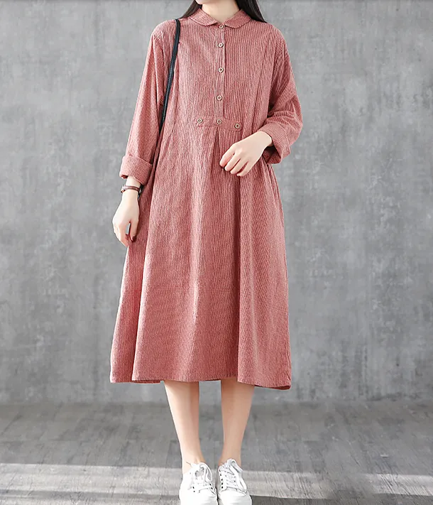 Long Sleeve Summer Spring Cotton Linen Women loose Dresses DZA05253