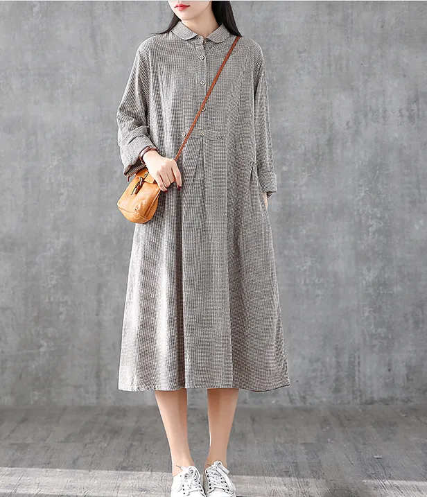 Long Sleeve Summer Spring Cotton Linen Women loose Dresses DZA05253