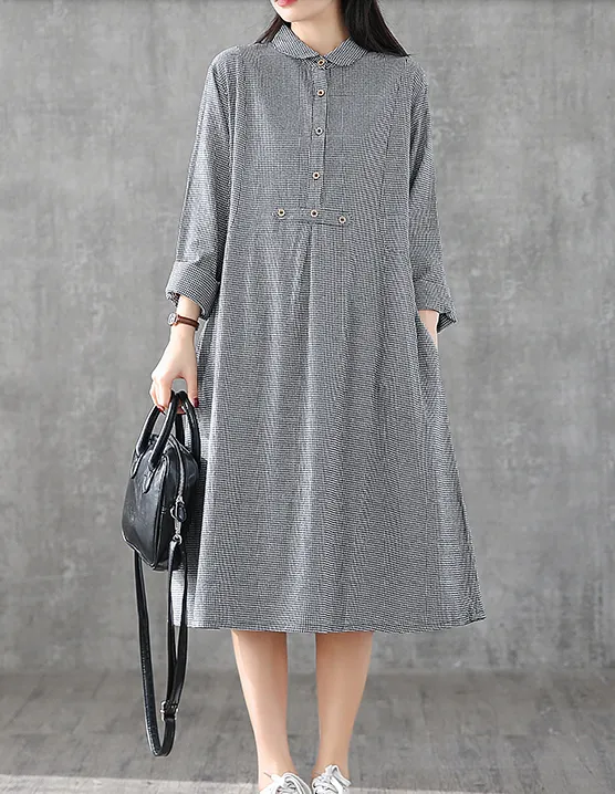 Long Sleeve Summer Spring Cotton Linen Women loose Dresses DZA05253