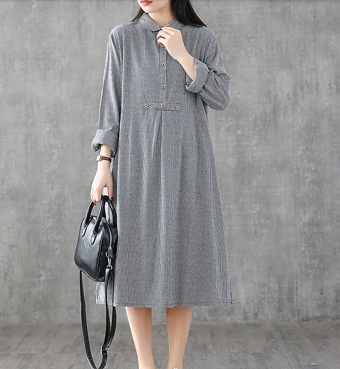 Long Sleeve Summer Spring Cotton Linen Women loose Dresses DZA05253