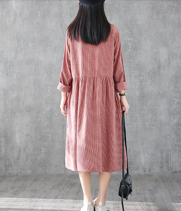 Long Sleeve Summer Spring Cotton Linen Women loose Dresses DZA05253