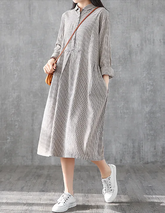 Long Sleeve Summer Spring Cotton Linen Women loose Dresses DZA05253