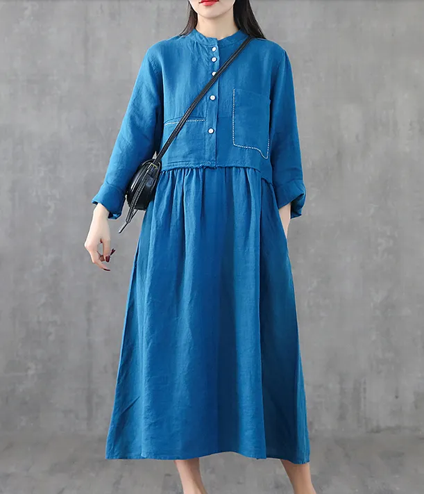 Long Sleeve Summer Spring Cotton Linen Women loose Dresses DZA2061