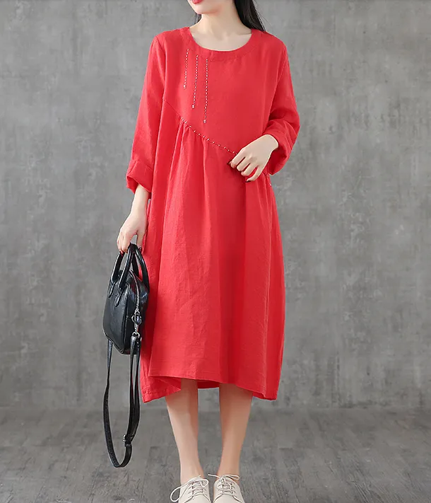 Long Sleeve Summer Spring Cotton Linen Women loose Dresses DZA20631