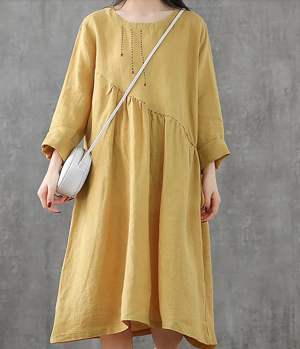 Long Sleeve Summer Spring Cotton Linen Women loose Dresses DZA20631