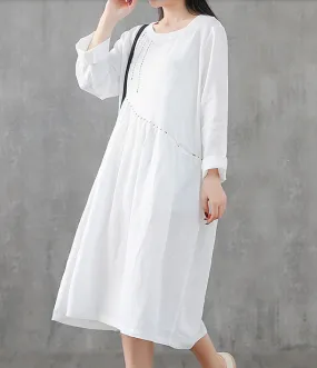 Long Sleeve Summer Spring Cotton Linen Women loose Dresses DZA20631