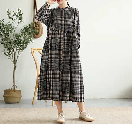 Long Sleeve Summer Spring Cotton Linen Women loose Dresses DZA20641