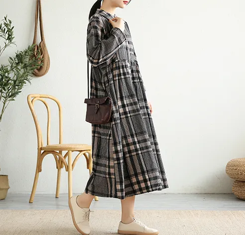 Long Sleeve Summer Spring Cotton Linen Women loose Dresses DZA20641