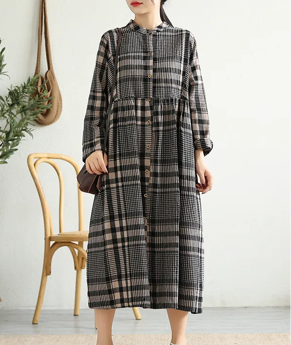 Long Sleeve Summer Spring Cotton Linen Women loose Dresses DZA20641