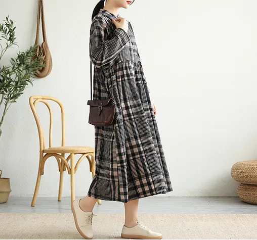 Long Sleeve Summer Spring Cotton Linen Women loose Dresses DZA20641