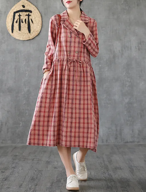 Long Sleeve Summer Spring Cotton Linen Women loose Dresses DZA20651