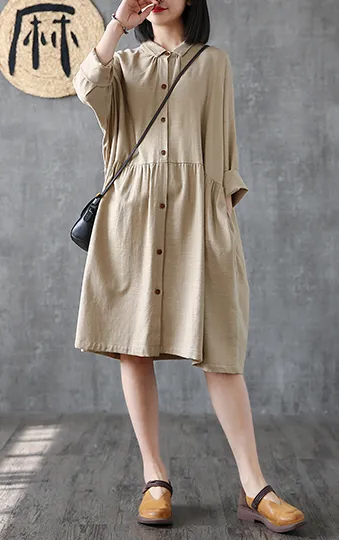 Long Sleeve Summer Spring Linen Women Dresses DZA206104