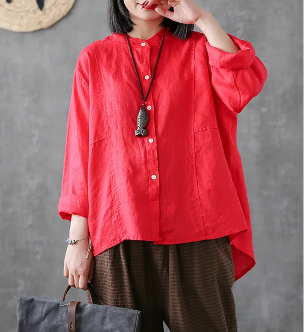 Long Sleeve Summer Women Casual Blouse Linen Shirts Tops DZA2006136