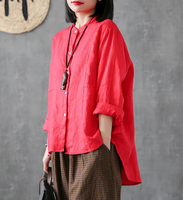 Long Sleeve Summer Women Casual Blouse Linen Shirts Tops DZA2006136