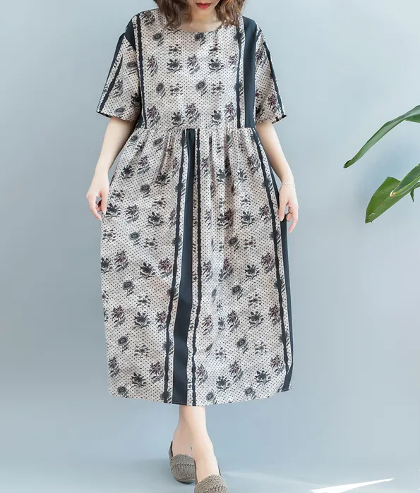 Loose Style Floral Summer Cotton Linen Spring Women Dresses QZ200521