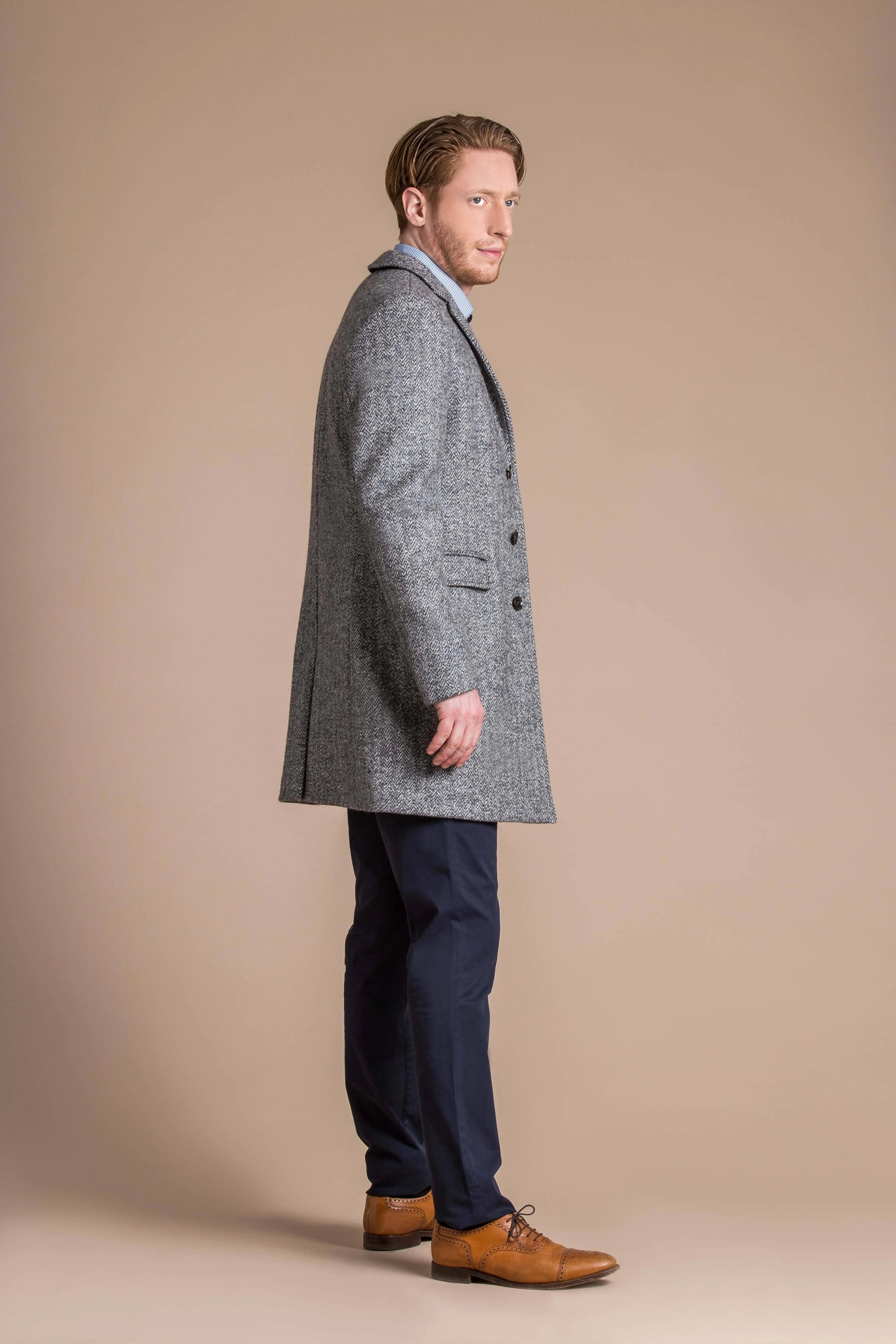 Louis - Pure Italian Wool Herringbone Weave Overcoat