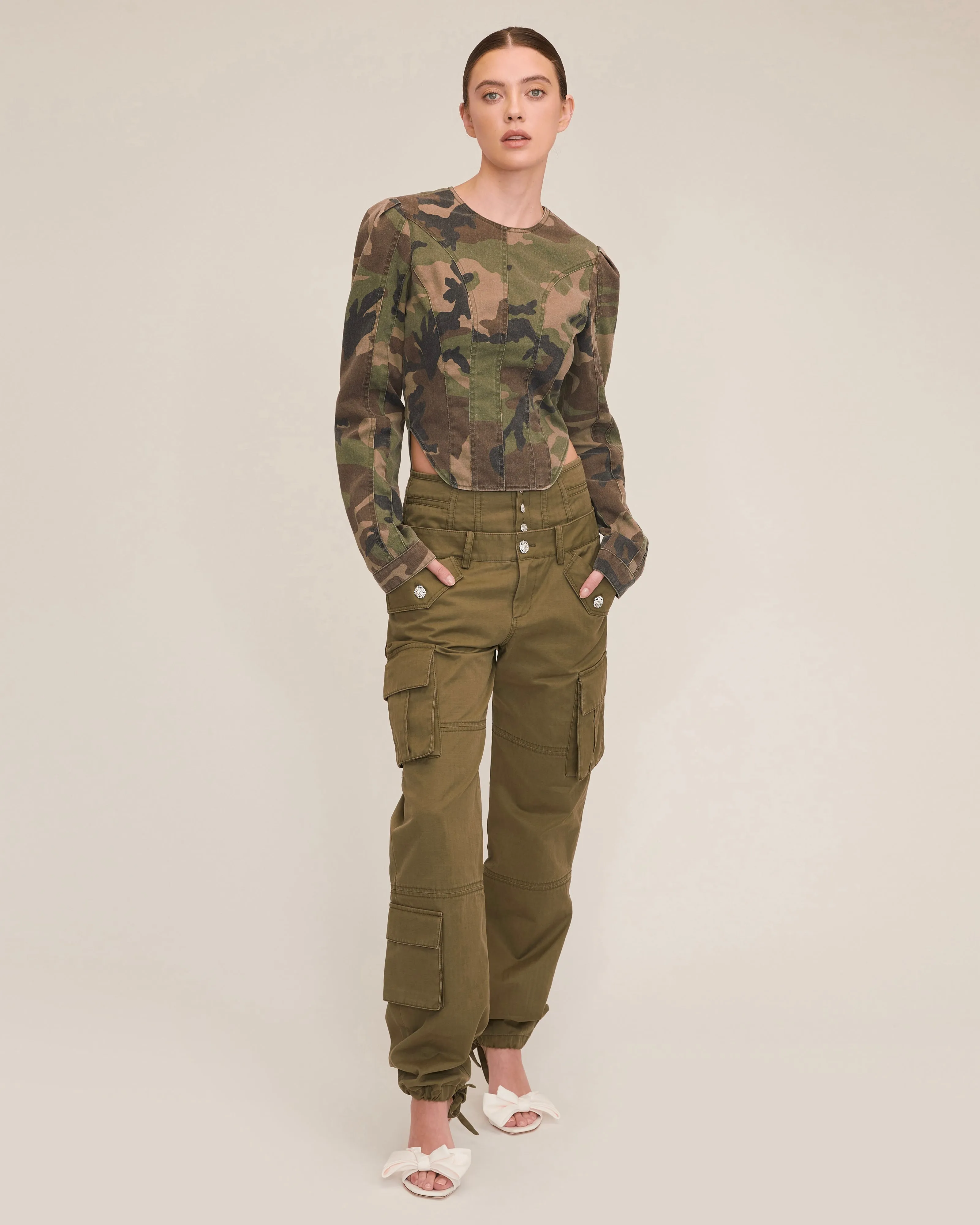 Lucy Camo Canvas Seamed Top