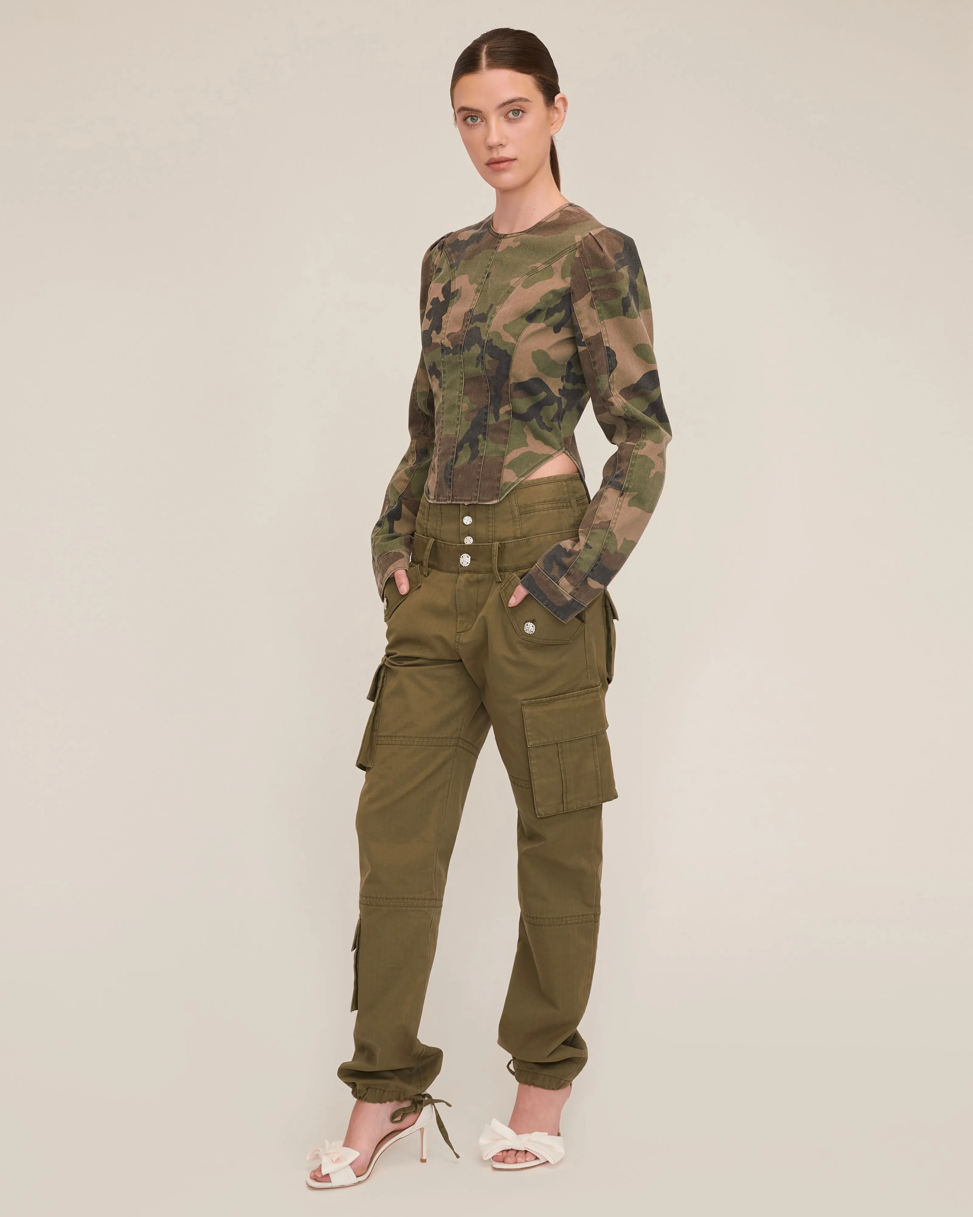 Lucy Camo Canvas Seamed Top