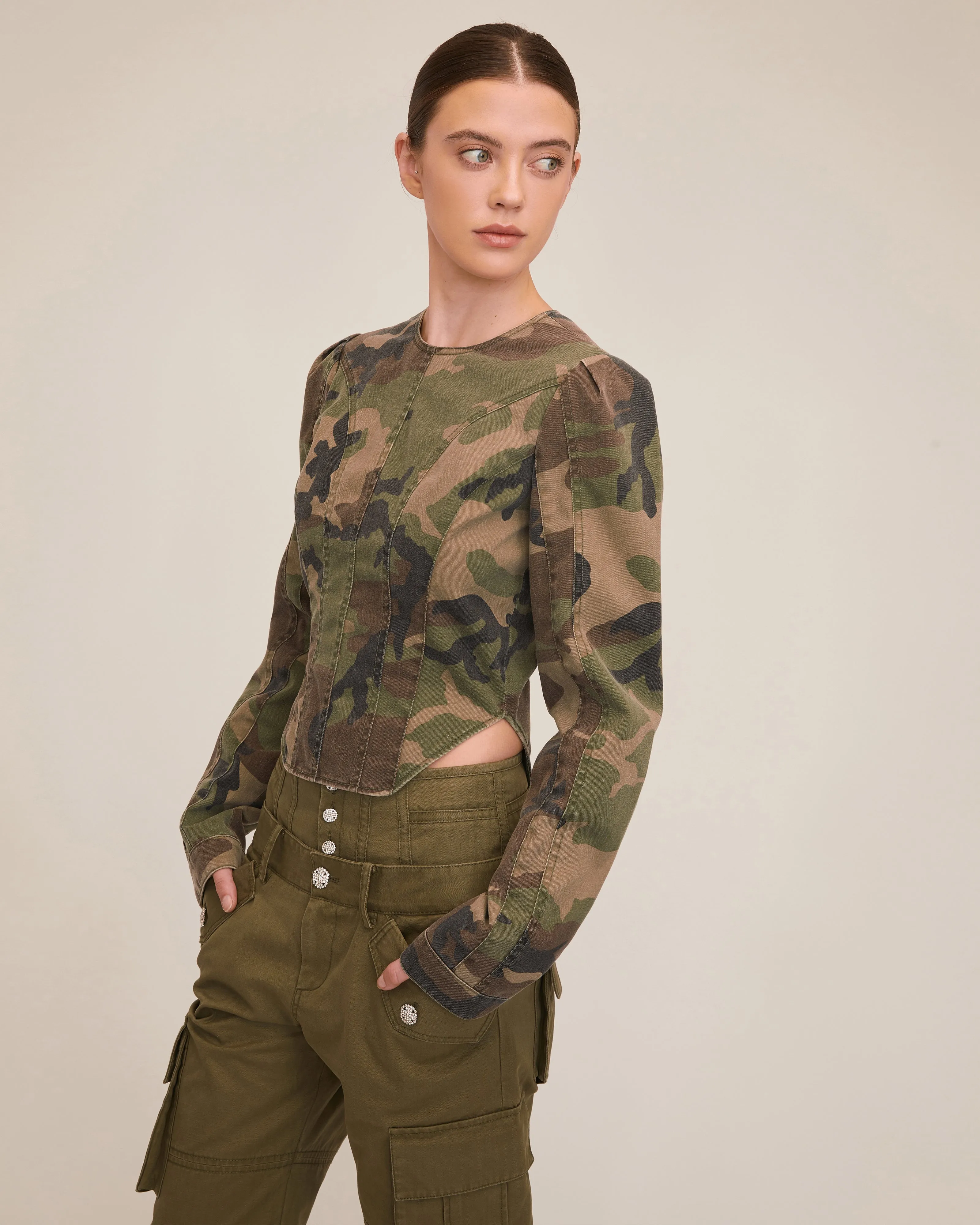 Lucy Camo Canvas Seamed Top