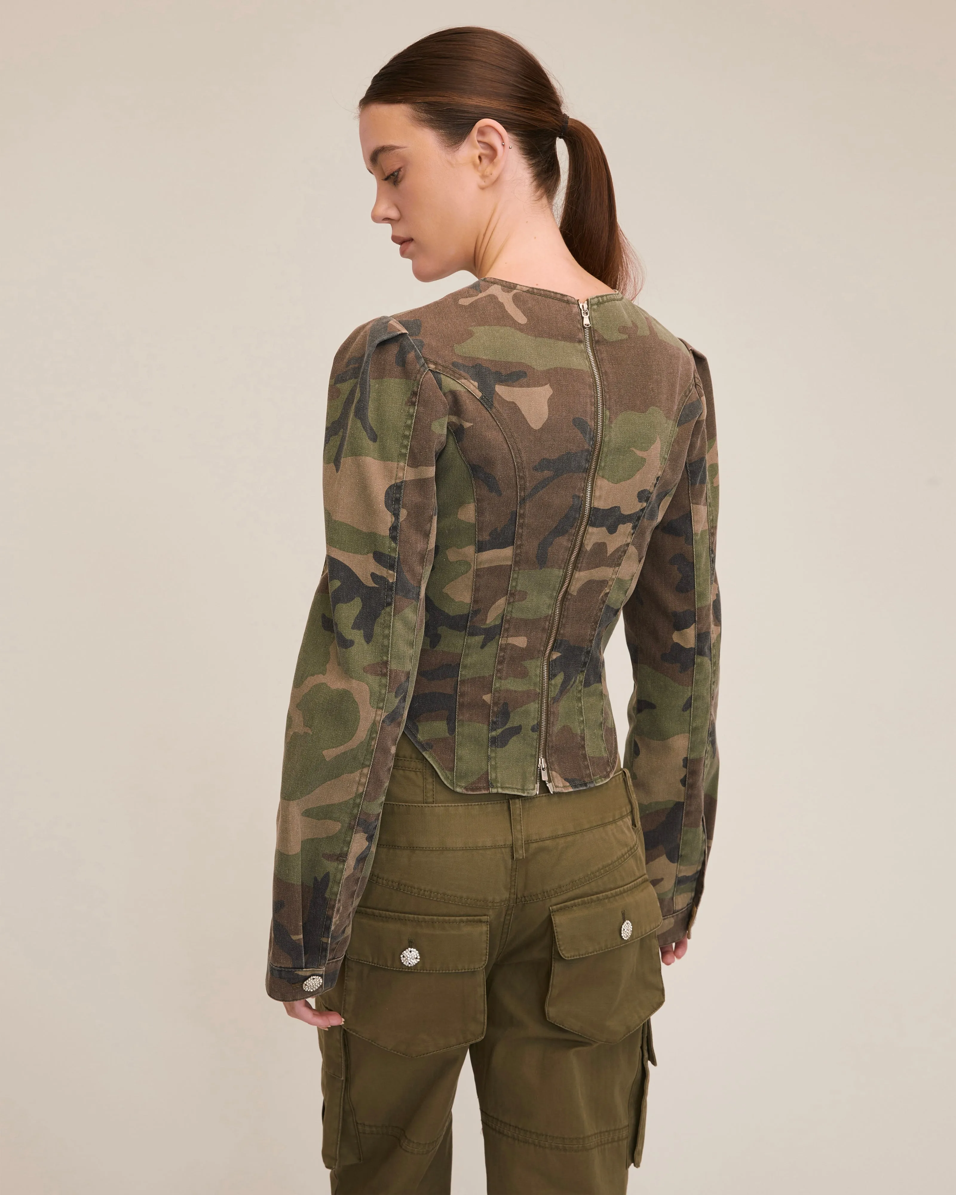 Lucy Camo Canvas Seamed Top