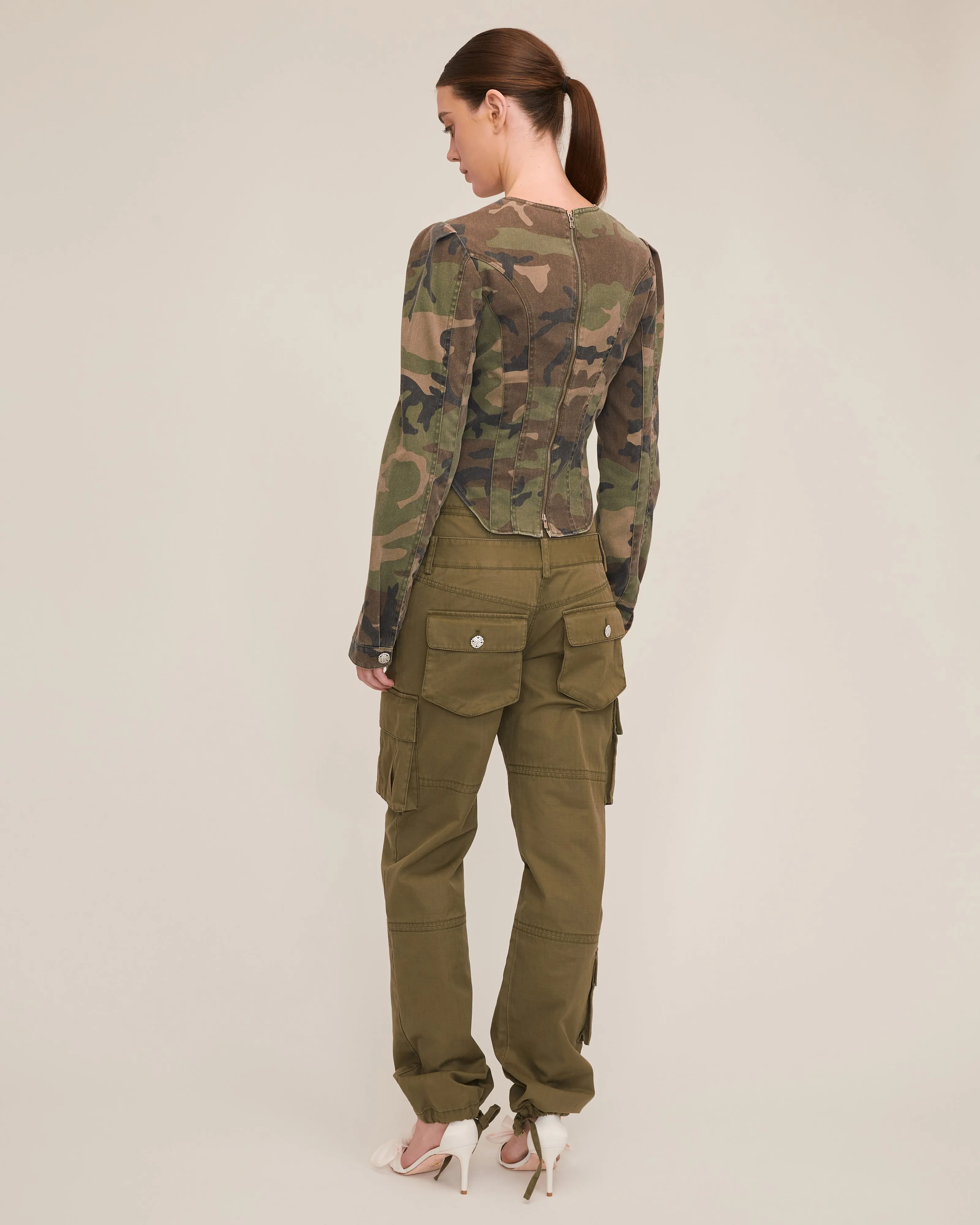 Lucy Camo Canvas Seamed Top