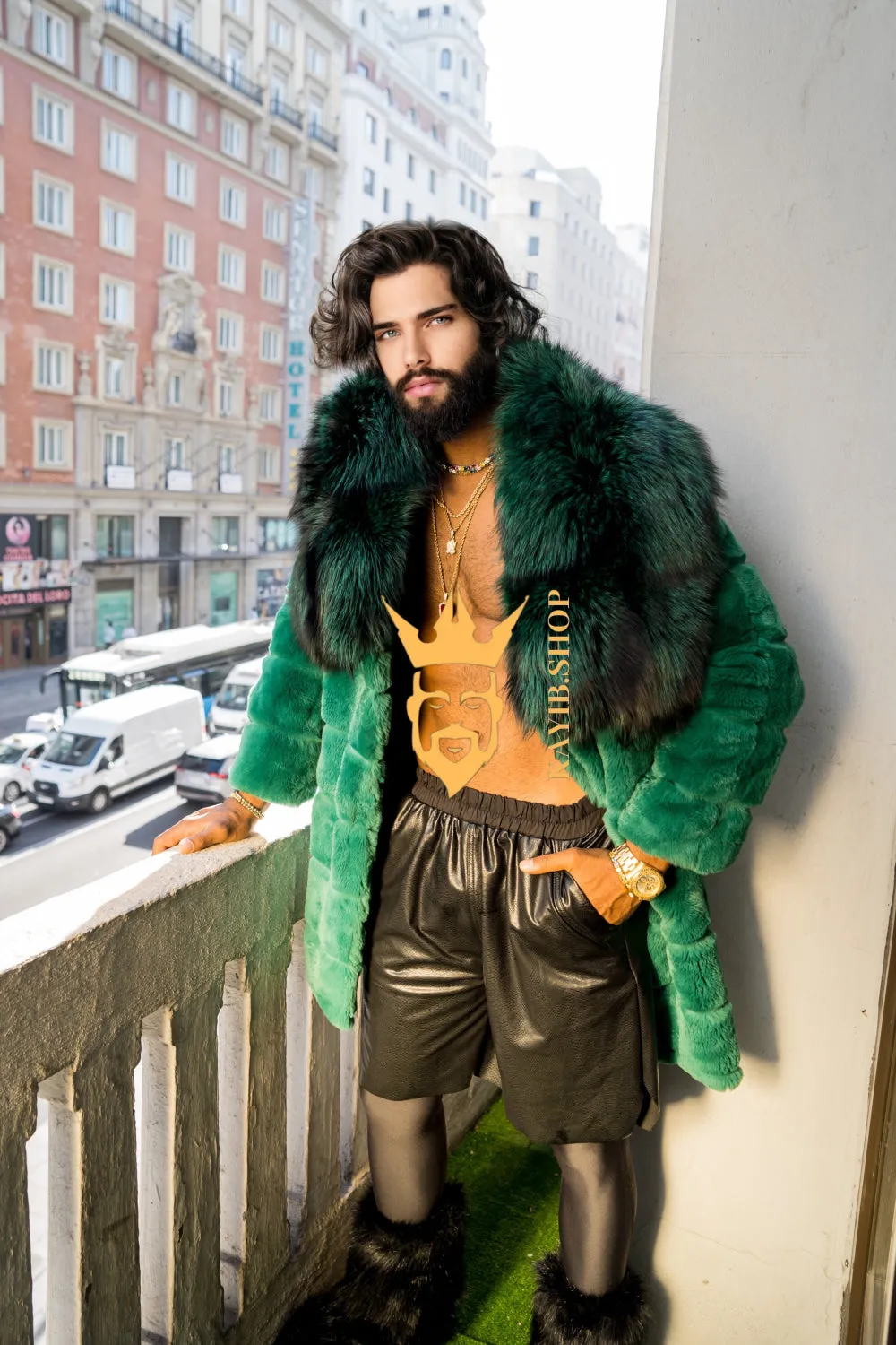 Luxury Winter Men's Rex Rabbit Fur Coat with Super Large Raccoon Collar - Premium Fashion coat