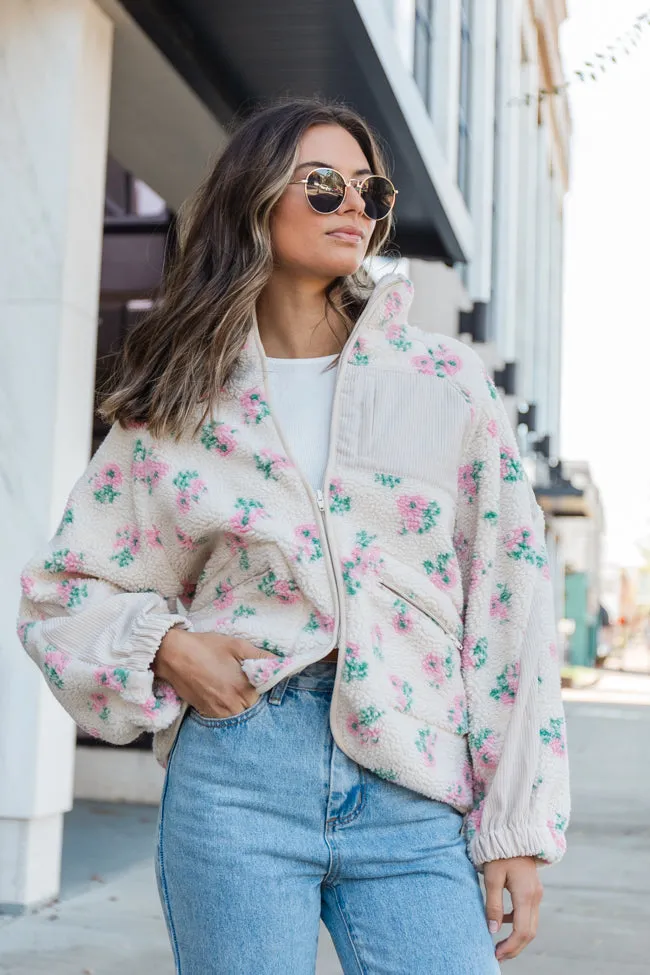 Making Plans Pink Floral Sherpa Jacket