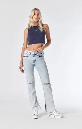 MARIA SLIT JEANS IN LIGHT RIPPED RECYCLED BLUE