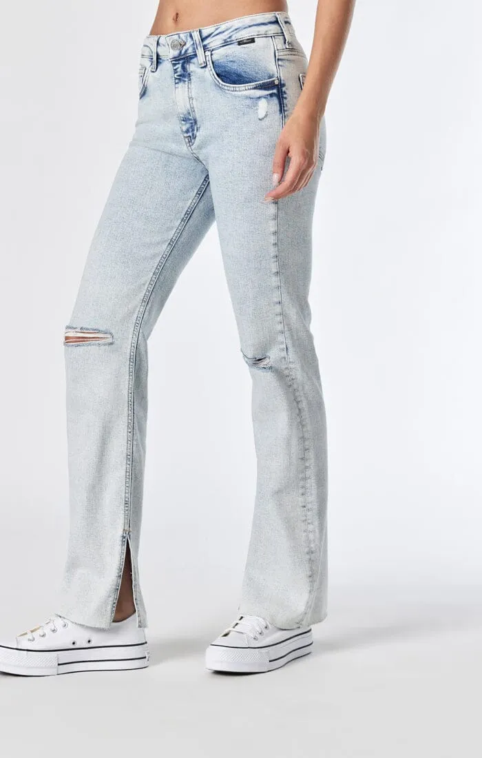 MARIA SLIT JEANS IN LIGHT RIPPED RECYCLED BLUE