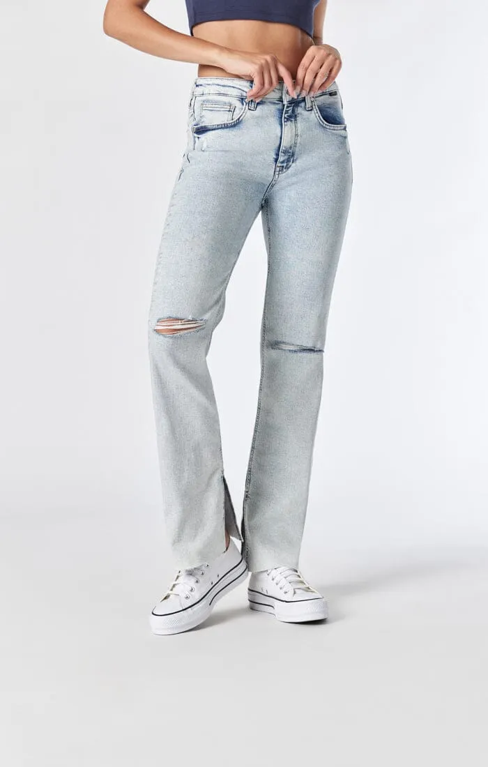 MARIA SLIT JEANS IN LIGHT RIPPED RECYCLED BLUE