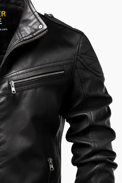 Men Oliver Black Moto Biker Leather Jacket