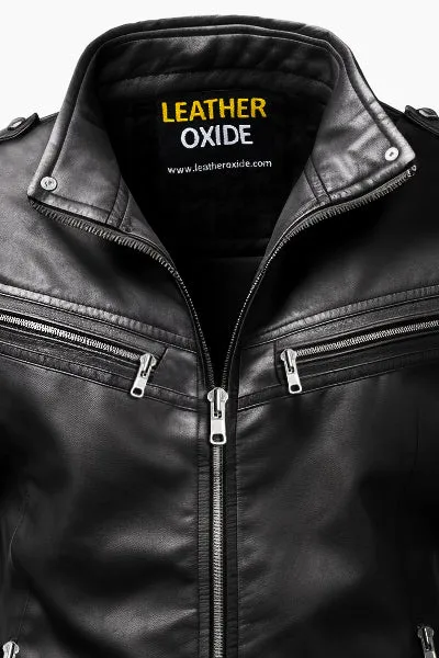 Men Oliver Black Moto Biker Leather Jacket