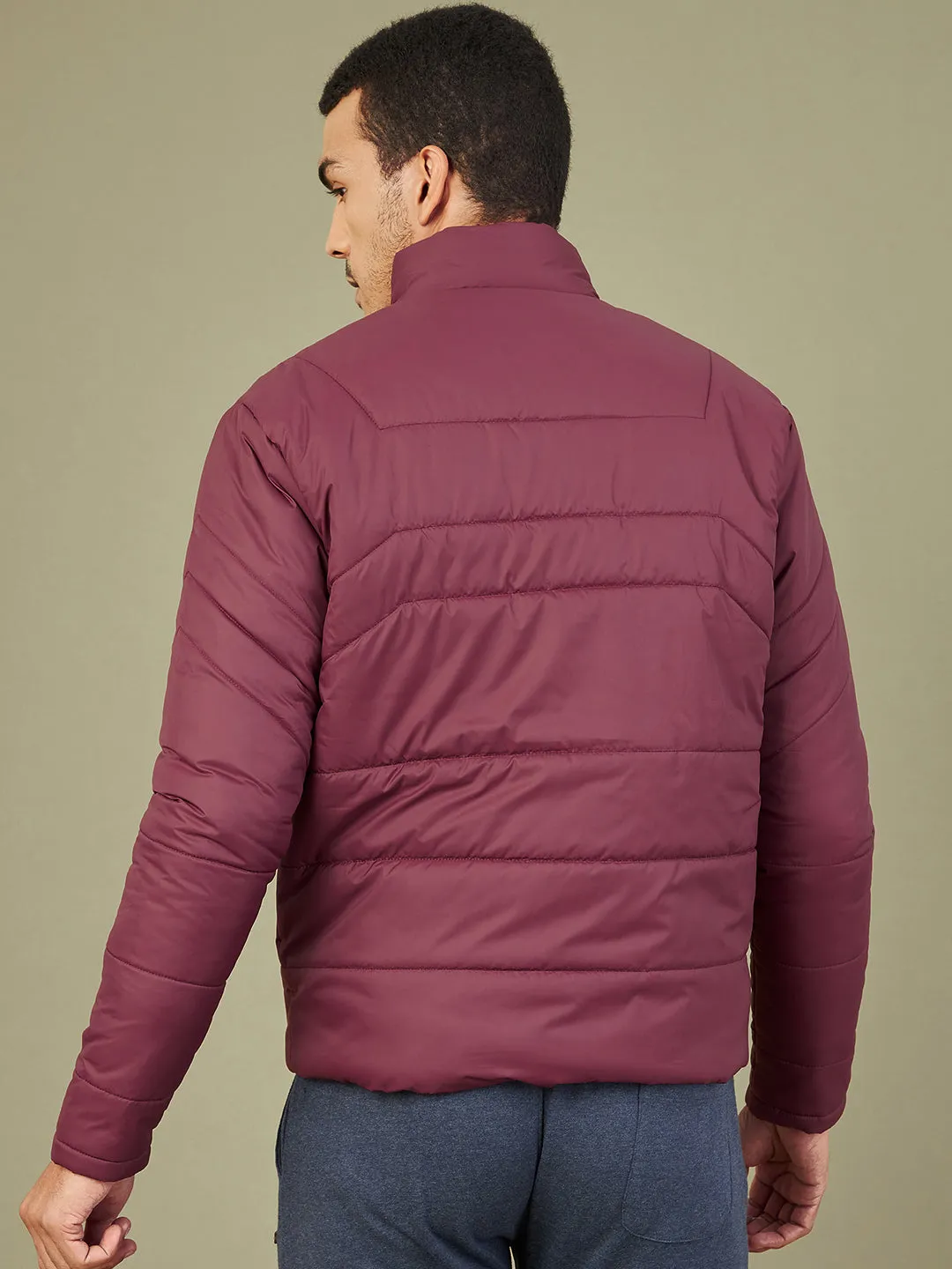 Men's Maroon Quilted Puffer Jacket - LYUSH-MASCLN