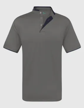 Men's Short Sleeve Henley Polo Shirt with Contrast-Trim