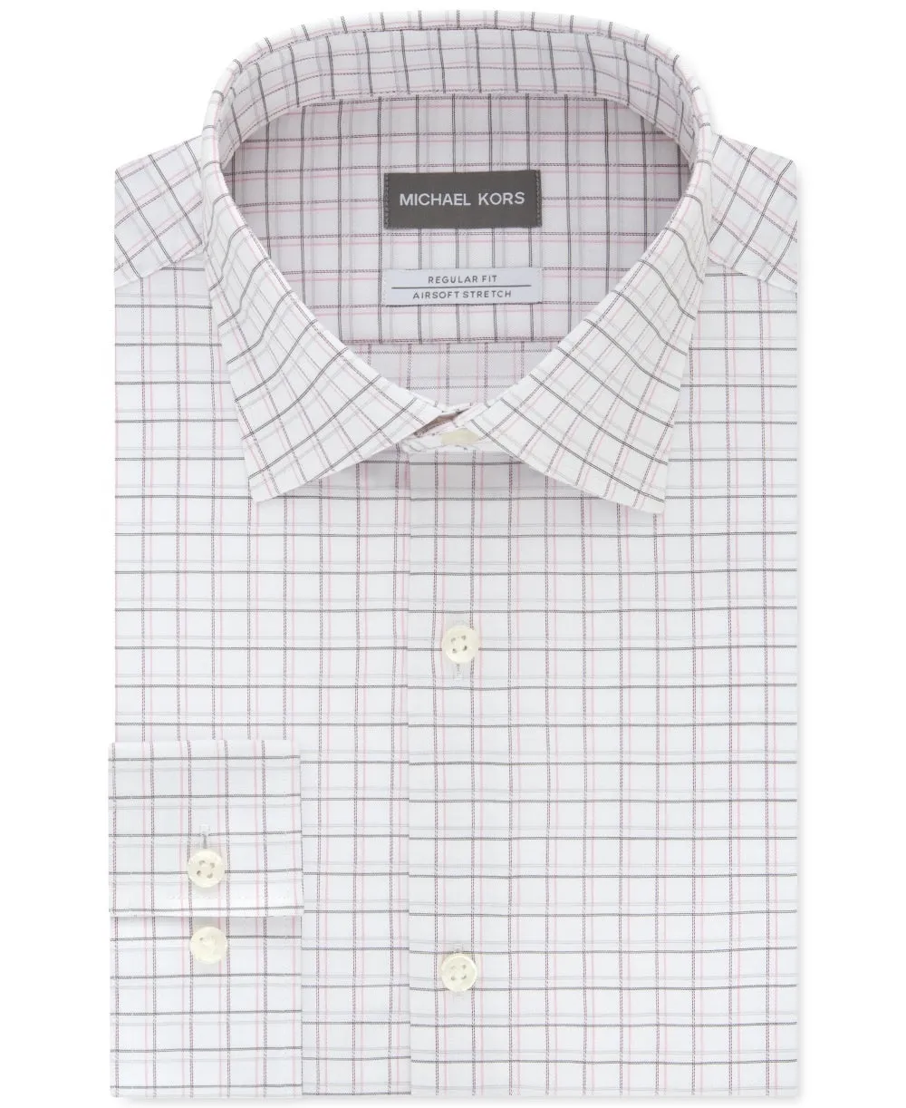 Michael Kors Men's Plaid Collared Classic Fit Stretch Dress Shirt White Size 15X32X33